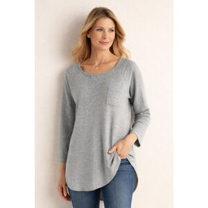 Soft Surroundings XL Gray Waffle Knit Tunic Top Cotton Blend